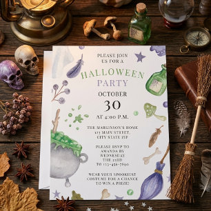 Weiches Lila und grünes Halloween-Party Einladung