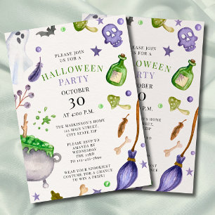 Weiches Lila und grünes Halloween-Party Einladung