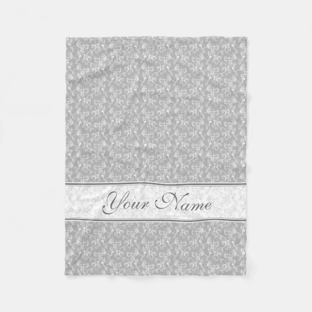 Weiches modernes White&Grey genannt Damask Fleecedecke (Vorderseite)