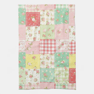 Weiches Pastell-Blumen-Patchwork-Gingham-Karo Geschirrtuch