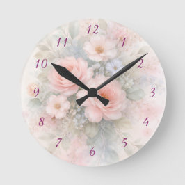 Weiches Pastell-Blumenbouquet Runde Wanduhr