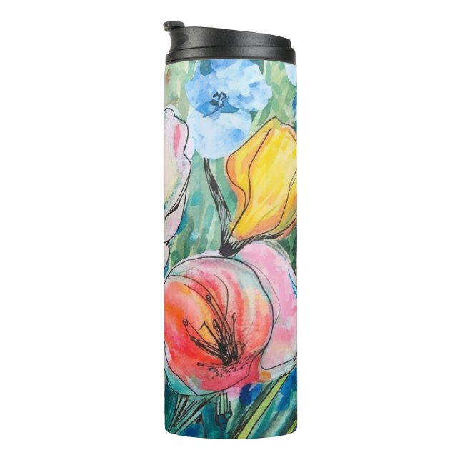 Weiches Pastell-Blumendesign Thermosbecher (Nach rechts gedreht)