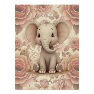 Weiches Pastell-Elefant und Floral Poster