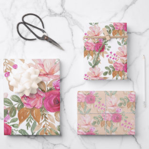 Weiches Pastell-Frühlingsblumenbouquet Geschenkpapier Set