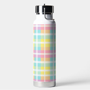 Weiches Pastell-Karomuster mit Gelb Pink Blau Trinkflasche
