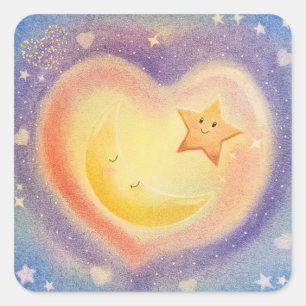 Weiches Pastell Mond Stern Traumhafter Himmel Desi Quadratischer Aufkleber