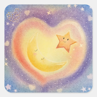 Weiches Pastell Mond Stern Traumhafter Himmel Desi Quadratischer Aufkleber