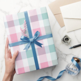 Weiches Pastell-Rosa-Mint-Gingham-Weiß-Karomuster Geschenkpapier