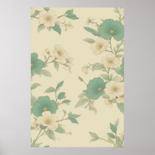 Weiches Pastell-Teal- und Creme-Blumenmuster Poster