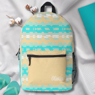 Weiches Pastell Türkis Beige Streifenmuster Bedruckter Rucksack