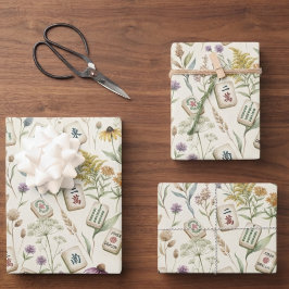 Weiches Pastell-Wildblumen-Mahjong-Gartenmuster Geschenkpapier Set