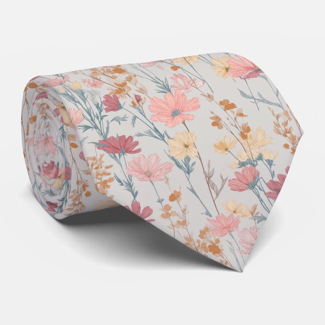 Weiches Pastell-Wildblumenmuster Krawatte (Gerollt)