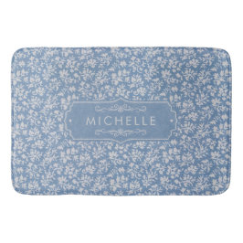 Weiches Pastellblau und Grau Weißes Blumenmuster i Badematte