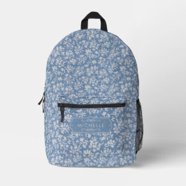 Weiches Pastellblau und Grauweißes Blumenmuster im Bedruckter Rucksack