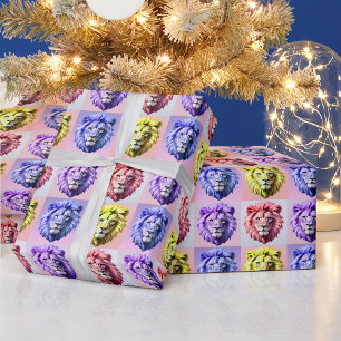 Weiches Pastellfarben-Löwenkopf-Karo-Muster-Design Geschenkpapier
