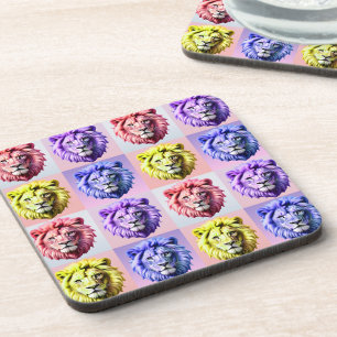 Weiches Pastellfarben-Löwenkopf-Karo-Muster-Design Getränkeuntersetzer