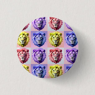 Weiches Pastellfarben-Löwenkopf-Karo-Musterdesign  Button