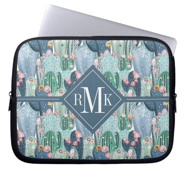 Weiches Patel Kaktus-Muster des Monogramm-| Laptopschutzhülle (Vorderseite)