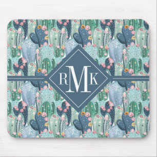 Weiches Patel Kaktus-Muster des Monogramm- Mousepad