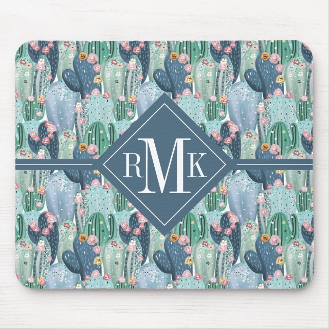 Weiches Patel Kaktus-Muster des Monogramm-| Mousepad (Vorne)