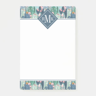 Weiches Patel Kaktus-Muster des Monogramm- Post-it Klebezettel