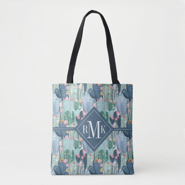 Weiches Patel Kaktus-Muster des Monogramm-| Tasche (Vorderseite)