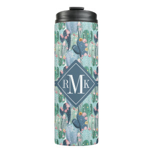 Weiches Patel Kaktus-Muster des Monogramm- Thermosbecher
