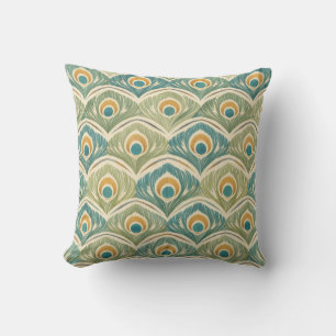 Weiches Pfauenfeder-Muster in Salbei & Gold Kissen