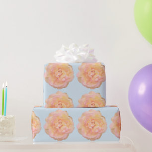 Weiches Pfirsich-Rosa-Gelb-Rosendesign Pastellblau Geschenkpapier