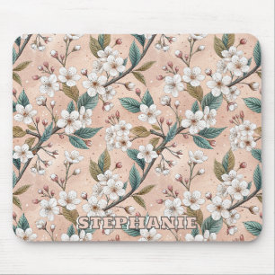 Weiches Pfirsich-Sakura-Zweig Botanisches Muster Mousepad
