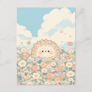 Weiches Pfirsich-Wiesen-Kawaii-Igel Postkarte