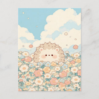 Weiches Pfirsich-Wiesen-Kawaii-Igel Postkarte