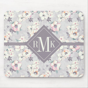 Weiches rosa Aquarell-Muster des Monogramm-  Mousepad