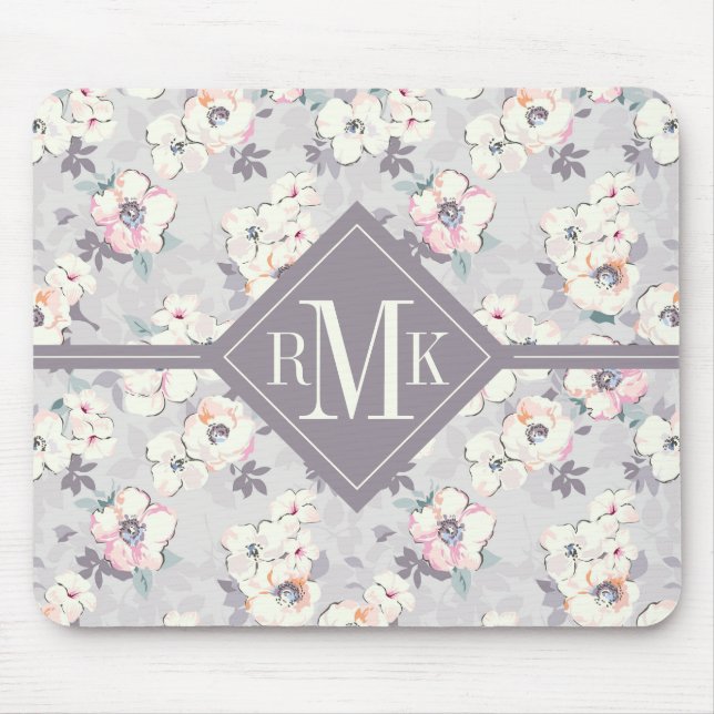 Weiches rosa Aquarell-Muster des Monogramm-| Mousepad (Vorne)