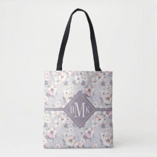 Weiches rosa Aquarell-Muster des Monogramm-  Tasche