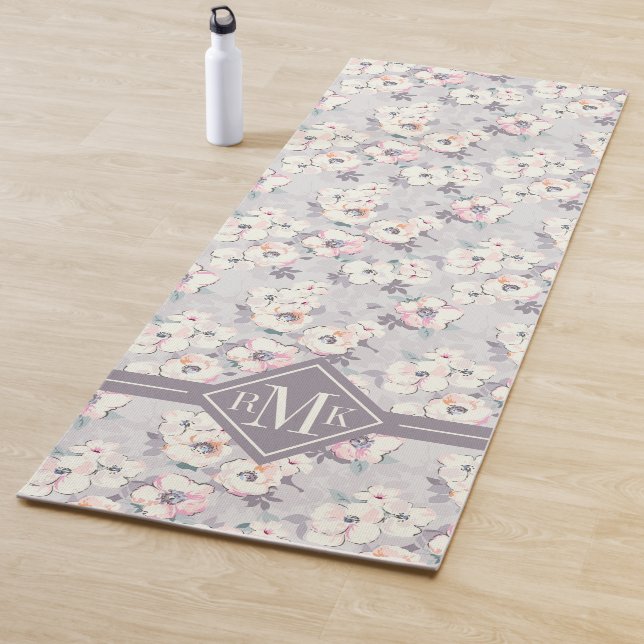 Weiches rosa Aquarell-Muster des Monogramm-| Yogamatte (Beispiel)