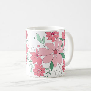 Weiches rosa Blumenmuster mit mintgrünen Blättern Kaffeetasse