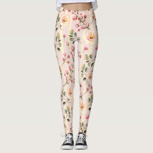 Weiches rosa Blumenstreifenmuster Leggings