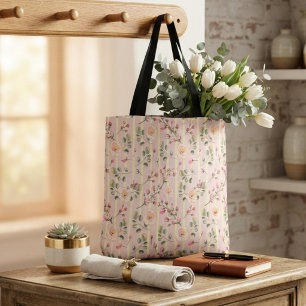 Weiches rosa Blumenstreifenmuster Tasche