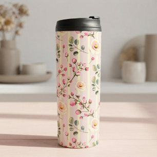 Weiches rosa Blumenstreifenmuster Thermosbecher