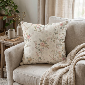 Weiches Rosa & Creme Vintage-Blumenrose Kissen