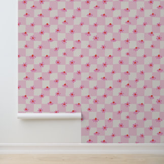 Weiches Rosa Gänseblümchen Schachbrett Blumenmuste Tapete
