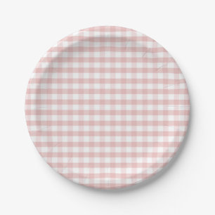 Weiches Rosa Gingham Karo Geburtstag Baby Shower Pappteller