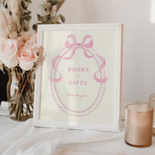 Weiches Rosa Handgezeichneter Bogenrahmen Bücher G Poster