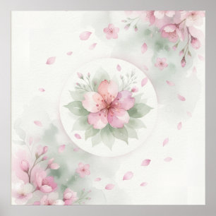 Weiches rosa Kirschblüten-Aquarell-Blumenposter Poster
