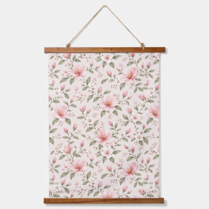 Weiches Rosa Kirschblüten-Blumen-Nahtloses Muster Wandteppich Mit Holzrahmen