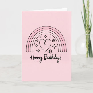 Weiches rosa minimalistisches Herz mit Regenbogen- Karte