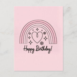 Weiches rosa minimalistisches Herz mit Regenbogen- Postkarte