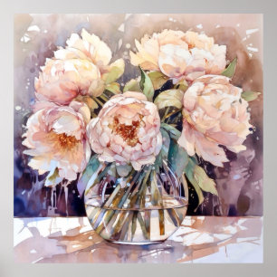Weiches Rosa Pfingstrosen Bouquet Poster