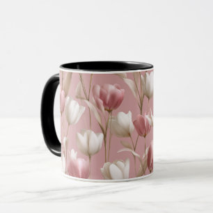 Weiches Rosa Tulpe Weißes Blumenmuster Tasse
